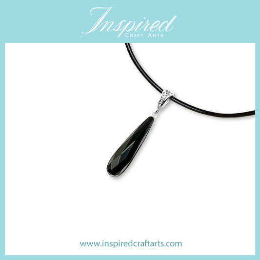 Black Agate Long drop pendant necklace | InspiredCraftArts