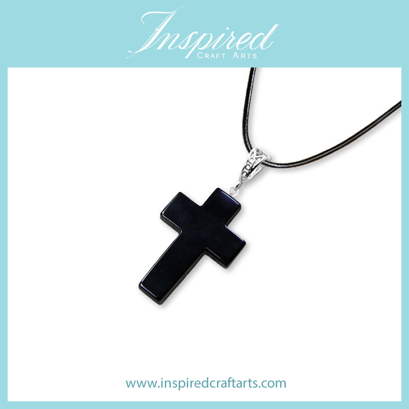 Black Agate Cross shape pendant necklace | InspiredCraftArts