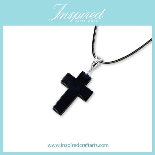 Black Agate Cross shape pendant necklace | InspiredCraftArts