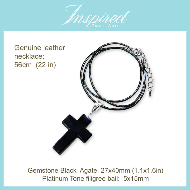 Black Agate Cross shape pendant necklace | InspiredCraftArts