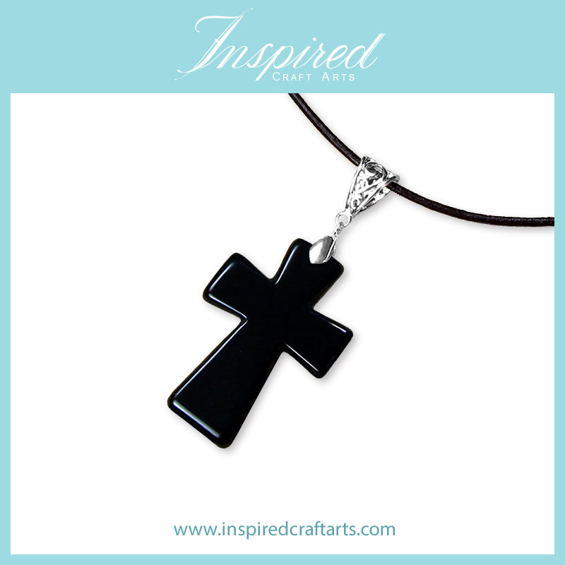 Black Agate Cross shape pendant necklace | InspiredCraftArts