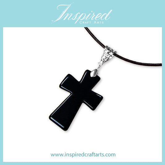 Black Agate Cross shape pendant necklace | InspiredCraftArts