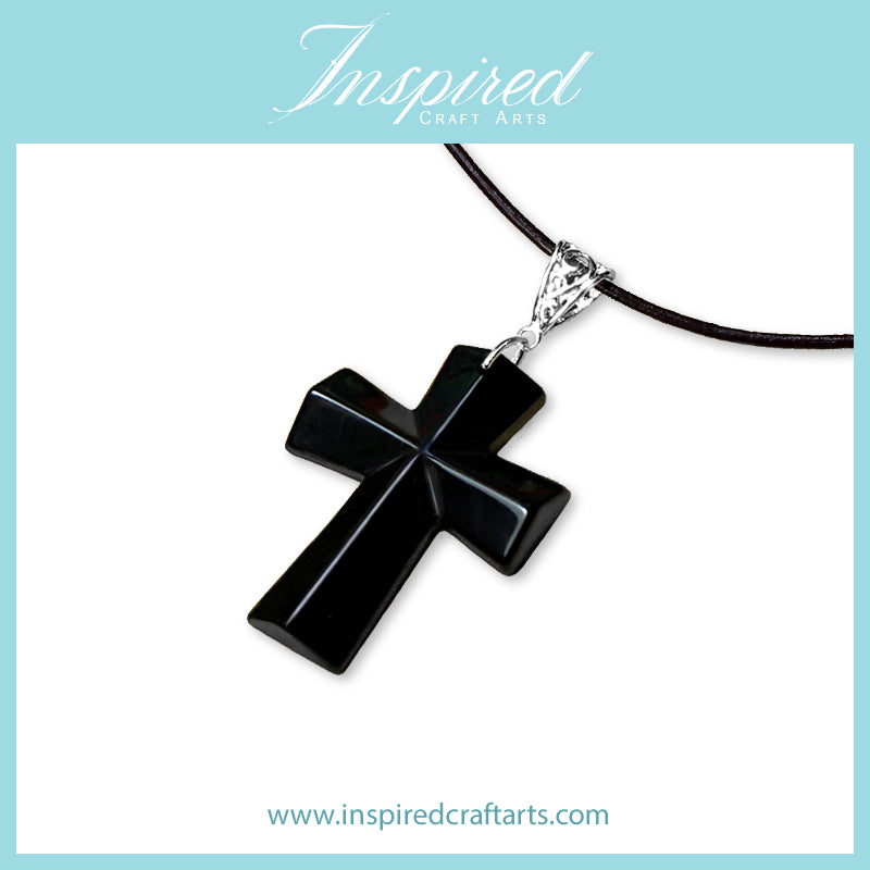 Black Agate Cross shape pendant necklace | InspiredCraftArts