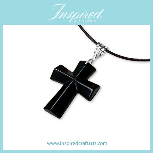 Black Agate Cross shape pendant necklace | InspiredCraftArts