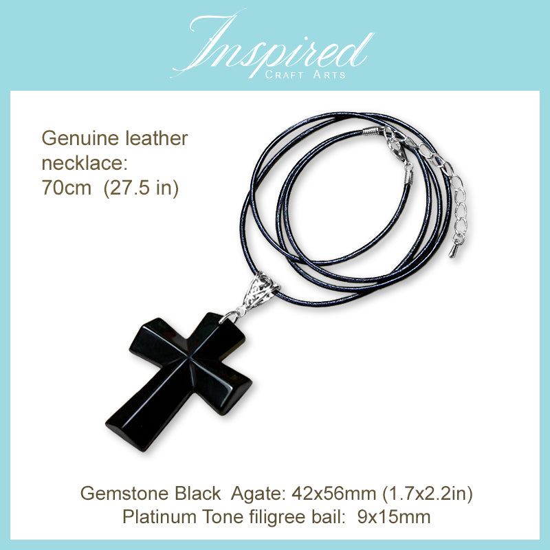 Black Agate Cross shape pendant necklace | InspiredCraftArts