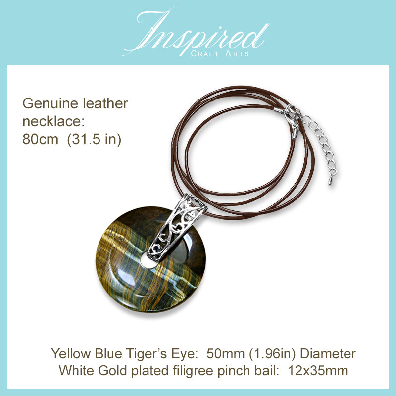 Yellow Blue Tiger Eye pendant necklace | InspiredCraftArts
