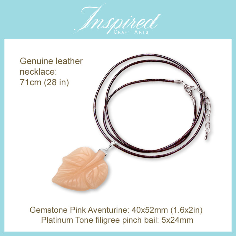 Pink Aventurine Leaf pendant necklace | InspiredCraftArts