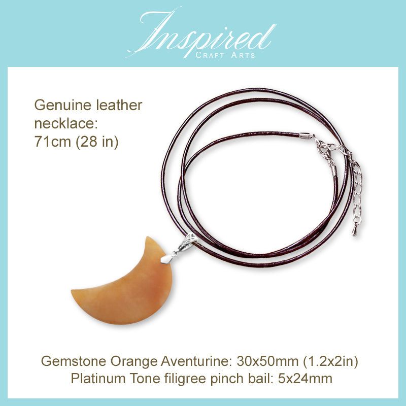 Orange Aventurine Moon pendant necklace | InspiredCraftArts