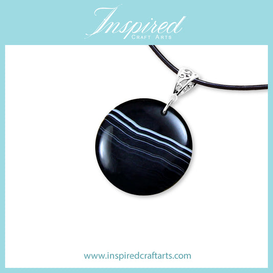 Black Onyx Agate Round pendant necklace | InspiredCraftArts