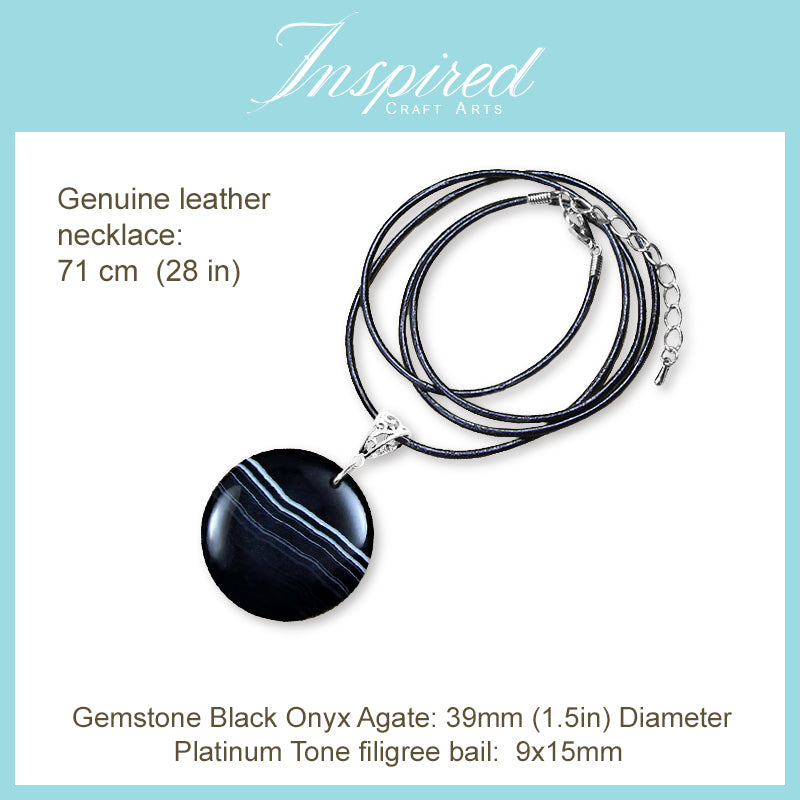 Black Onyx Agate Round pendant necklace | InspiredCraftArts