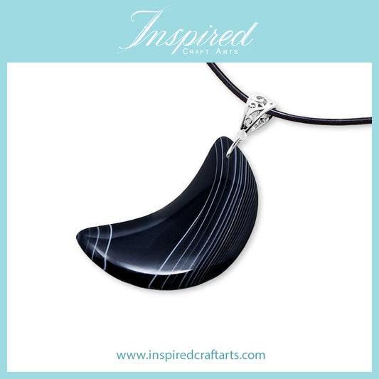 Black Onyx Agate Moon shape pendant necklace | InspiredCraftArts