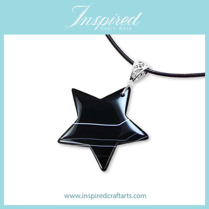 Black Onyx Agate Star shape pendant necklace | InspiredCraftArts