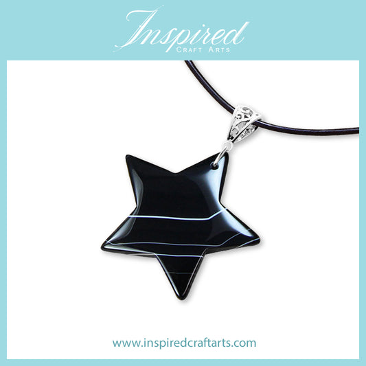 Black Onyx Agate Star shape pendant necklace | InspiredCraftArts