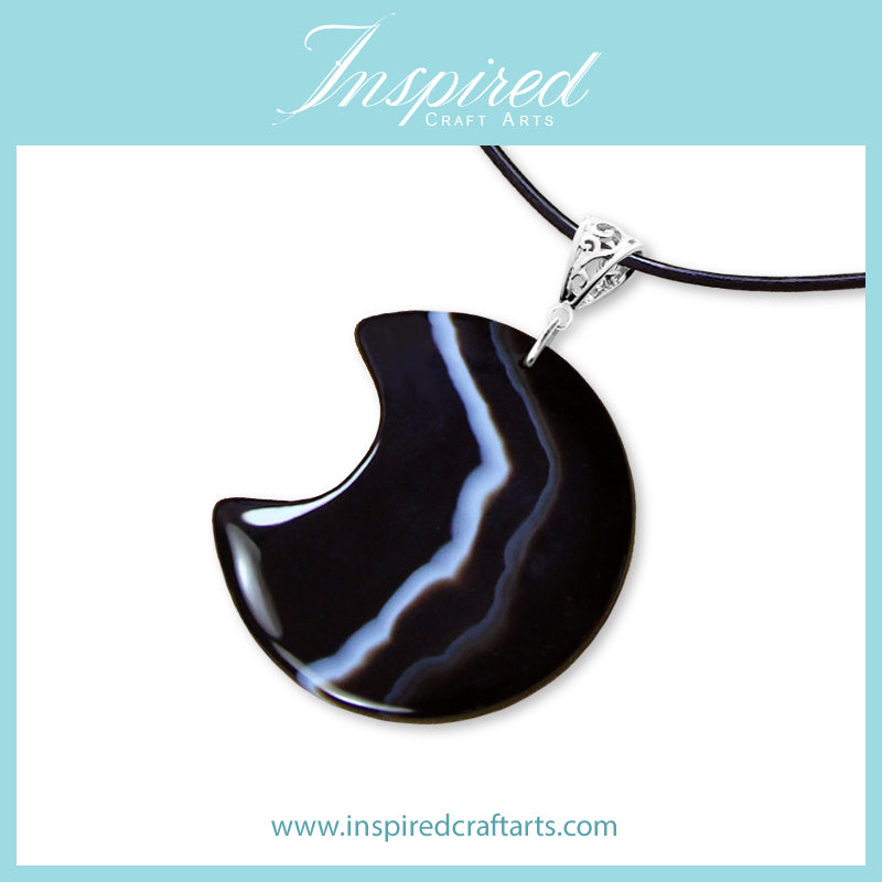 Black Onyx Agate Moon shape pendant necklace | InspiredCraftArts