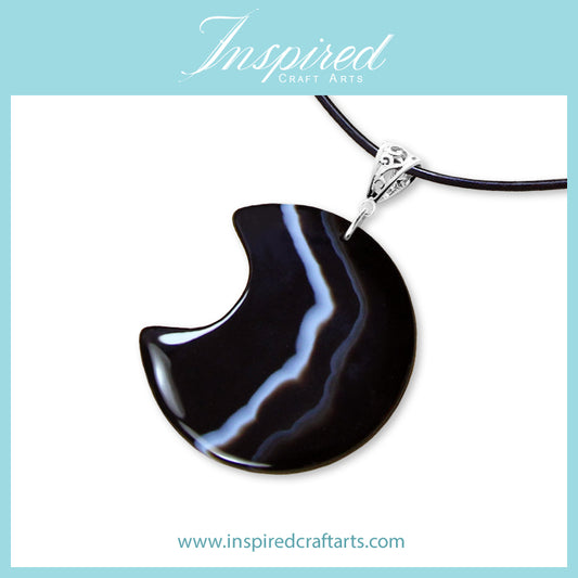 Black Onyx Agate Moon shape pendant necklace | InspiredCraftArts