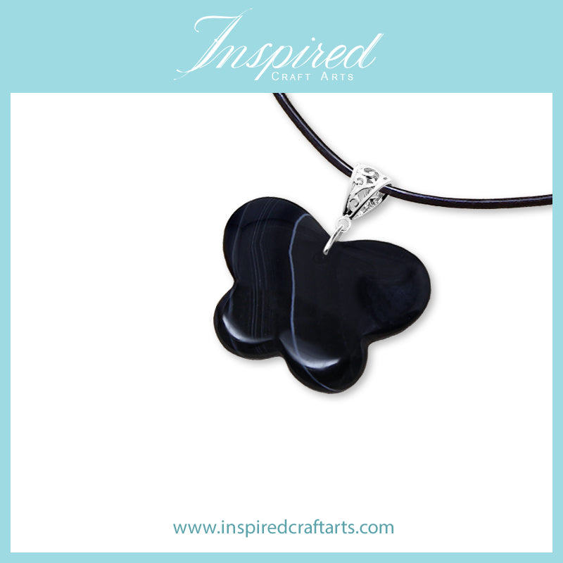 Black Onyx Agate Butterfly shape pendant necklace | InspiredCraftArts