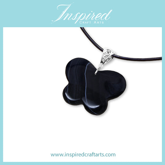 Black Onyx Agate Butterfly shape pendant necklace | InspiredCraftArts