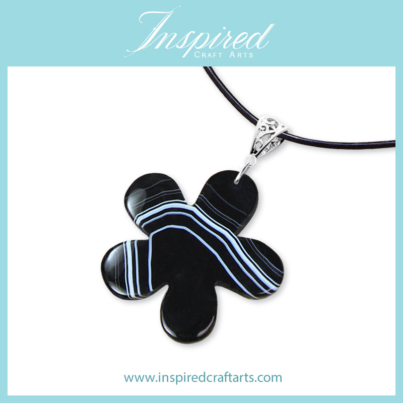 Black Onyx Agate Flower shape pendant necklace | InspiredCraftArts