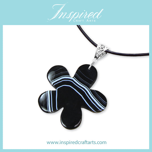 Black Onyx Agate Flower shape pendant necklace | InspiredCraftArts