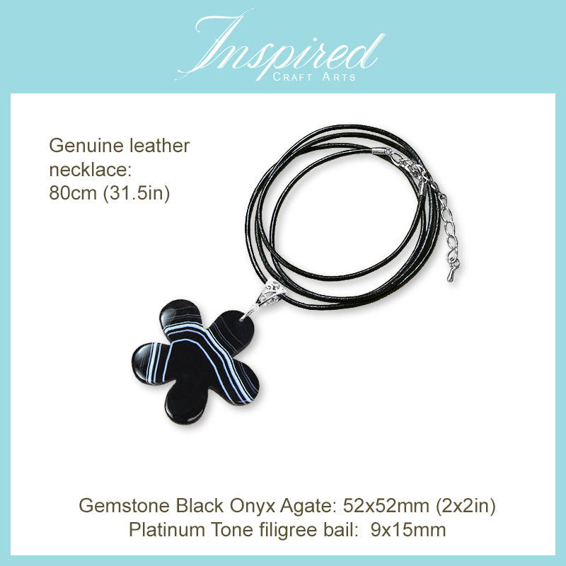 Black Onyx Agate Flower shape pendant necklace | InspiredCraftArts