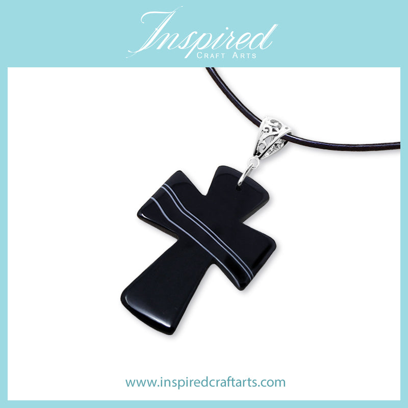 Black Onyx Agate Cross shape pendant necklace | InspiredCraftArts