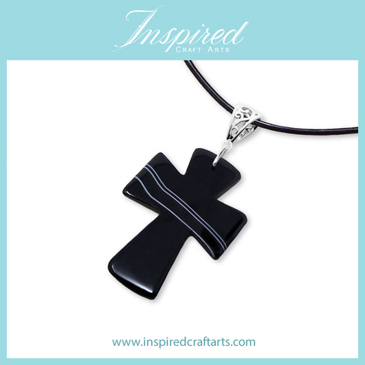 Black Onyx Agate Cross shape pendant necklace | InspiredCraftArts