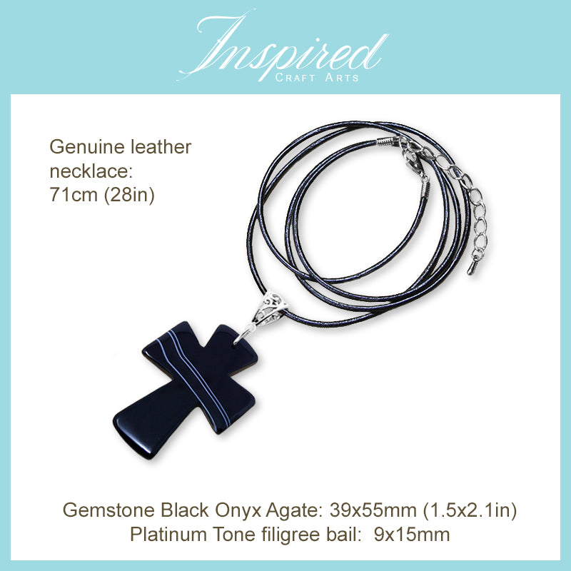 Black Onyx Agate Cross shape pendant necklace | InspiredCraftArts