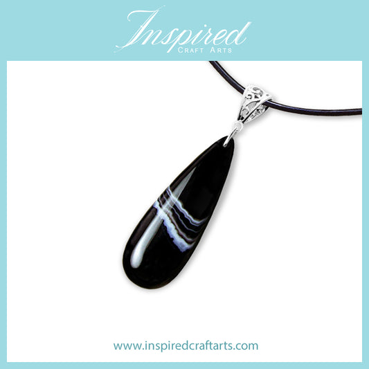 Black Onyx Agate Drop shape pendant necklace | InspiredCraftArts
