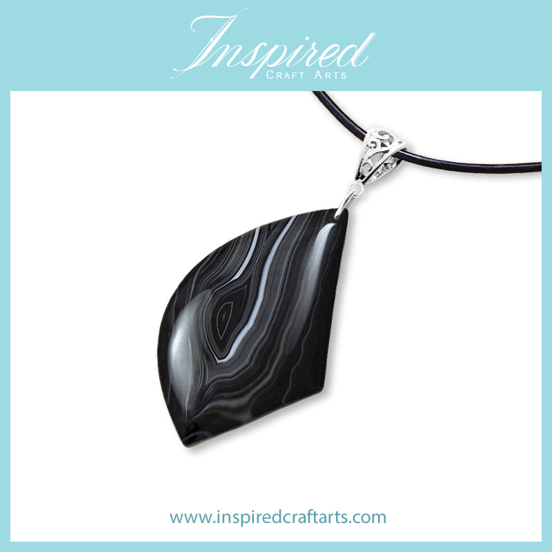 Eye formation Black Onyx Agate Free-form pendant necklace | InspiredCraftArts