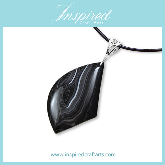 Eye formation Black Onyx Agate Free-form pendant necklace | InspiredCraftArts
