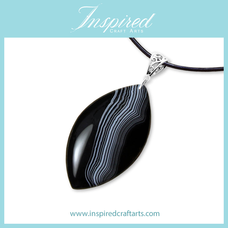 Black Onyx Agate Marquise shape pendant necklace | InspiredCraftArts