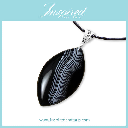 Black Onyx Agate Marquise shape pendant necklace | InspiredCraftArts