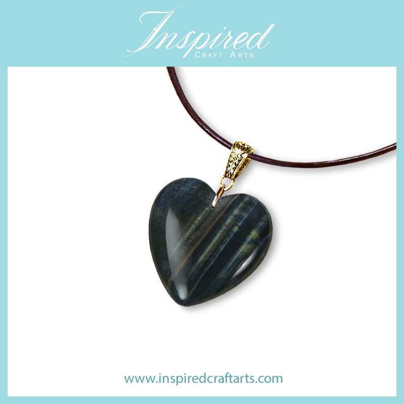 Blue Yellow Tiger's Eye Heart pendant sweater necklace | InspiredCraftArts