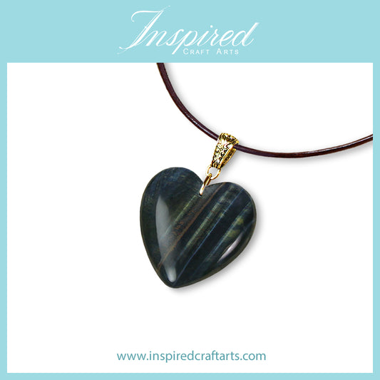 Blue Yellow Tiger's Eye Heart pendant sweater necklace | InspiredCraftArts