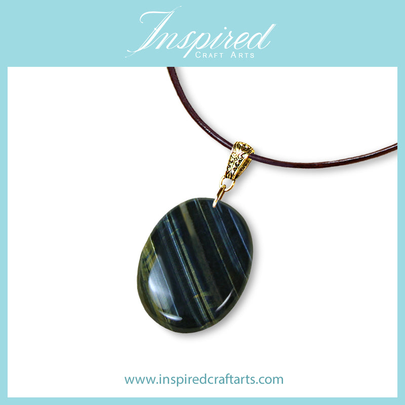 Blue Yellow Tiger's Eye Oval pendant sweater necklace | InspiredCraftArts