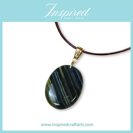 Blue Yellow Tiger's Eye Oval pendant sweater necklace | InspiredCraftArts
