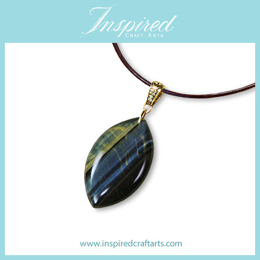 Blue Yellow Tiger's Eye Marquise pendant sweater necklace | InspiredCraftArts