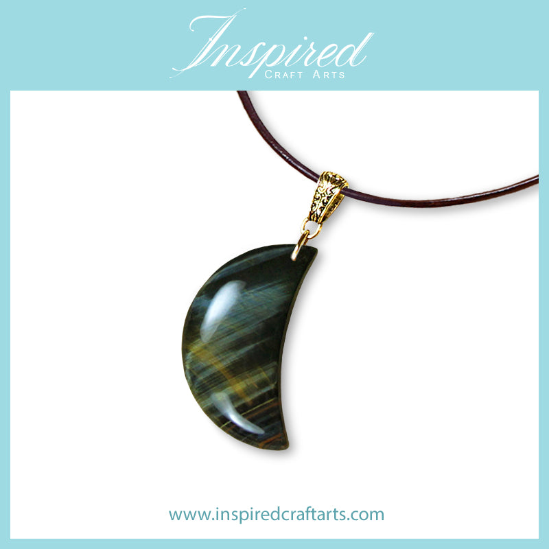 Yellow Blue Tiger's Eye Moon shape pendant necklace | InspiredCraftArts
