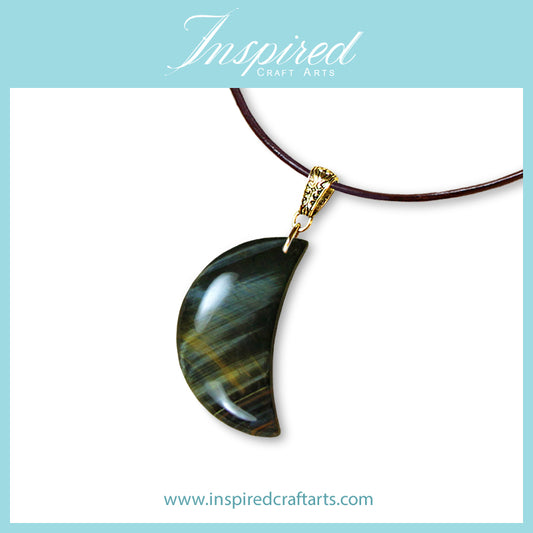 Yellow Blue Tiger's Eye Moon shape pendant necklace | InspiredCraftArts