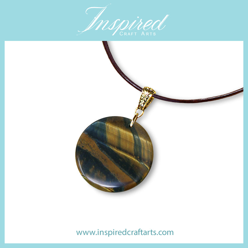 Yellow Blue Tiger's Eye Round pendant necklace | InspiredCraftArts