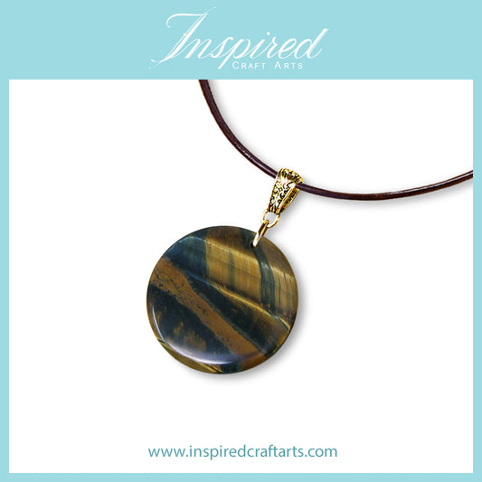 Yellow Blue Tiger's Eye Round pendant necklace | InspiredCraftArts