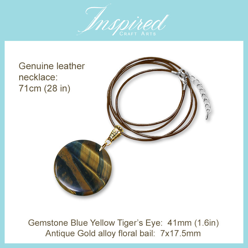 Yellow Blue Tiger's Eye Round pendant necklace | InspiredCraftArts