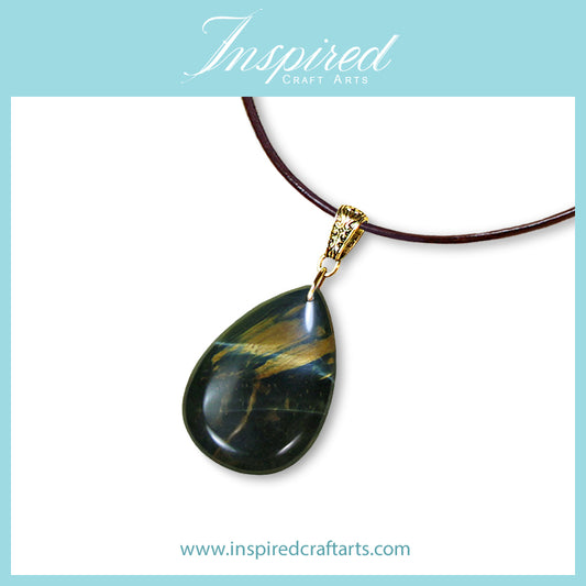 Yellow Blue Tiger's Eye Drop shape pendant necklace | InspiredCraftArts
