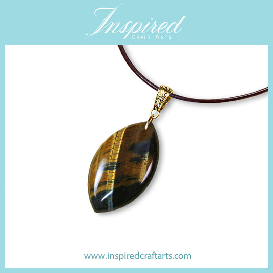 Yellow Blue Tiger's Eye Marquise pendant necklace | InspiredCraftArts
