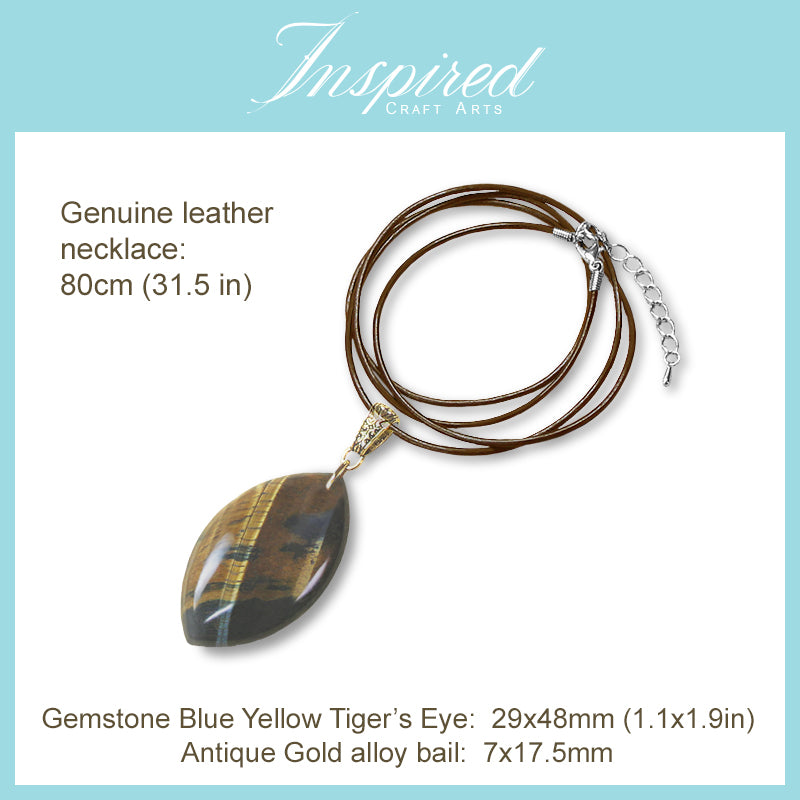 Yellow Blue Tiger's Eye Marquise pendant necklace | InspiredCraftArts