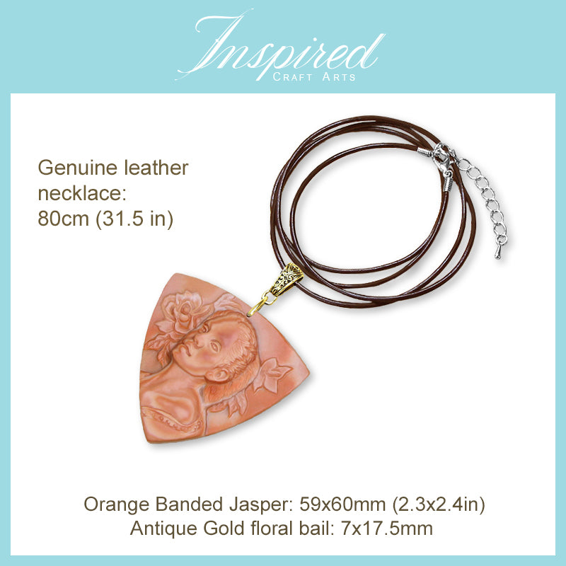 Orange Banded Jasper Nature Guardian With Flower pendant necklace | InspiredCraftArts