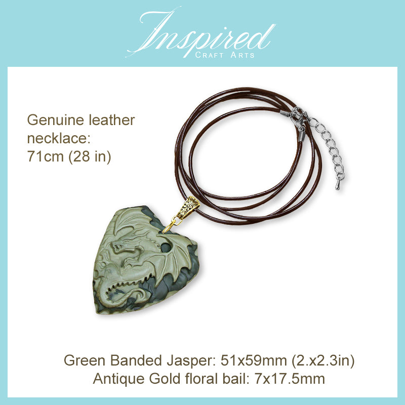 Green Banded Jasper Dragon pendant necklace | InspiredCraftArts