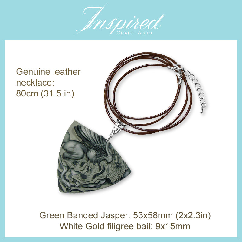 Green Banded Jasper Griffin pendant necklace | InspiredCraftArts