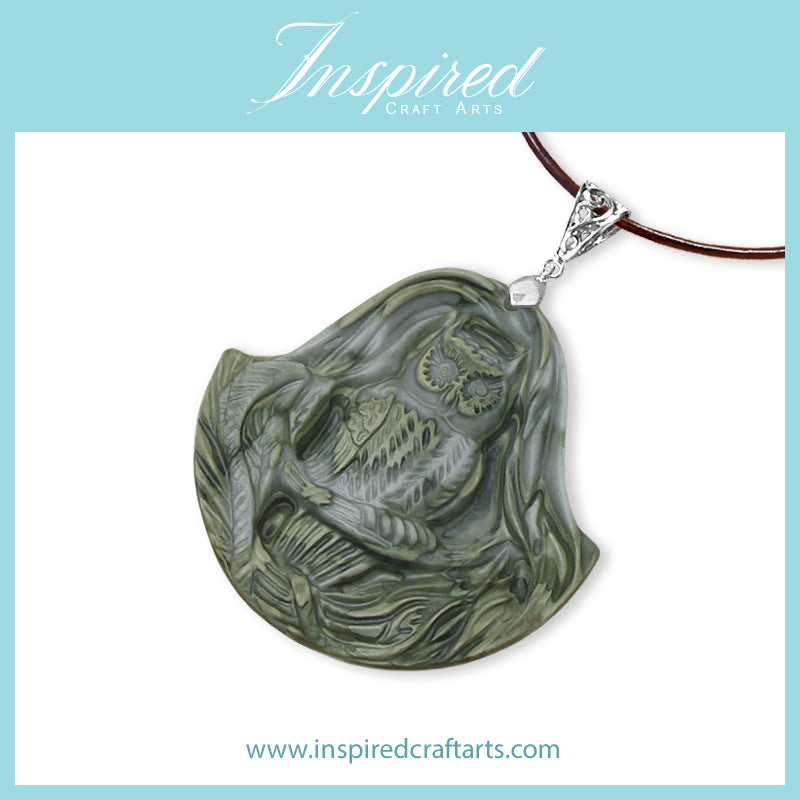 Banded Jasper Owl pendant necklace | InspiredCraftArts