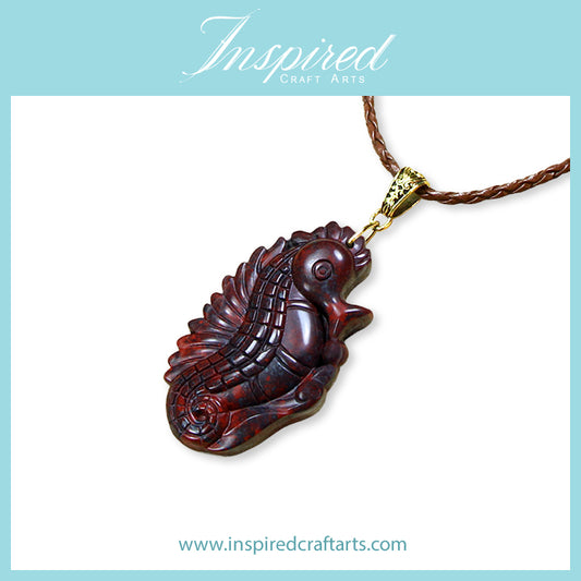 Red Brecciated Jasper Seahorse pendant necklace | InspiredCraftArts